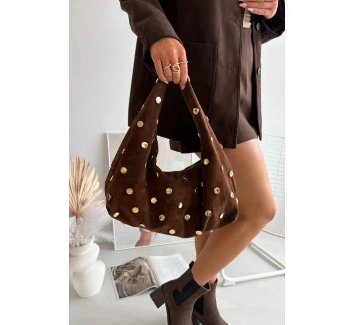Kožená semišová kabelka s ozdobou hnědá model 21721806 - Boto