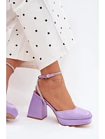 Dámské sandály s masivním podpatkem typu sloupek s páskem a kamínky Fialové Seraphina Dámské sandály s masivním podpatkem typu sloupek s páskem a kamínky Fialové Seraphina