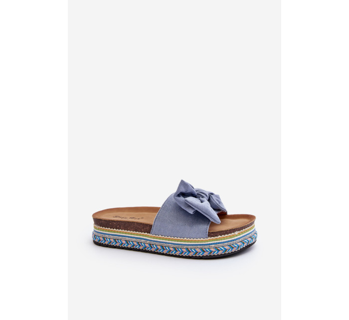 Dámské pantofle na platformě s mašličkou, modrá Evatria