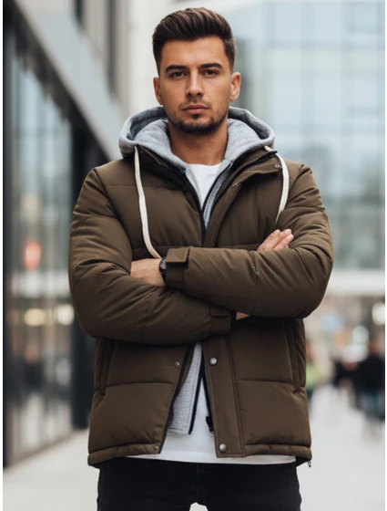 Pánská prošívaná zimní bunda s kapucí khaki FashionStreet TX5102