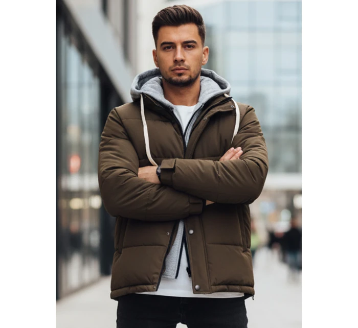 Pánská prošívaná zimní bunda s kapucí khaki FashionStreet TX5102