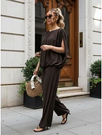 Dámská viskózová souprava se širokými kalhotami, hnědá, FashionStreet AY1201