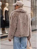 Krátká dámská kožešinová bunda s širokým límcem, béžová, FashionStreet TY5905