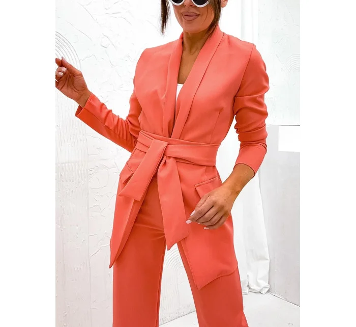 Dámský komplet v korálové barvě - volné sako a široké kalhoty (8167) Dámský komplet v korálové barvě - volné sako a široké kalhoty (8167)