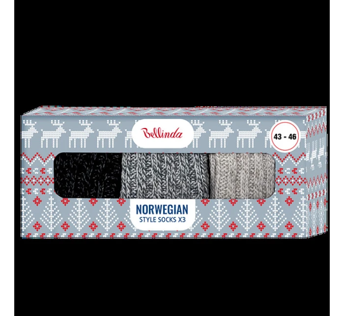 Dárková krabička zimních ponožek 3 páry NORWEGIAN STYLE SOCKS BOX - BELLINDA - světle modrá