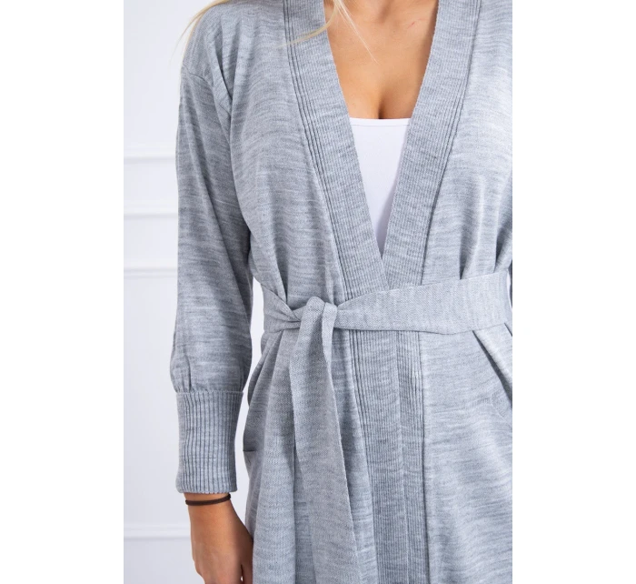 Svetr dlouhý svetr vázaný v pase šedý