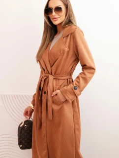 Dámský kabát v pase s límcem a knoflíky camelový