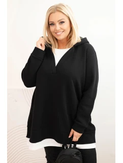 Dámská mikina s kapucí a model 21480755 výstřihem Plus Size černá - K-Fashion