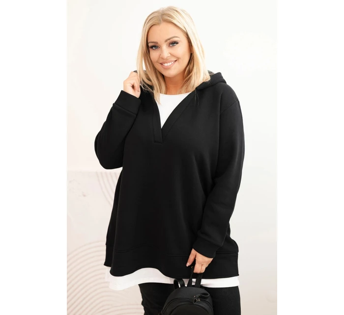 Dámská mikina s kapucí a model 21480755 výstřihem Plus Size černá - K-Fashion