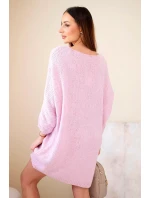 Dámská plus size vlněná šaty s výstřihem do V světle růžová