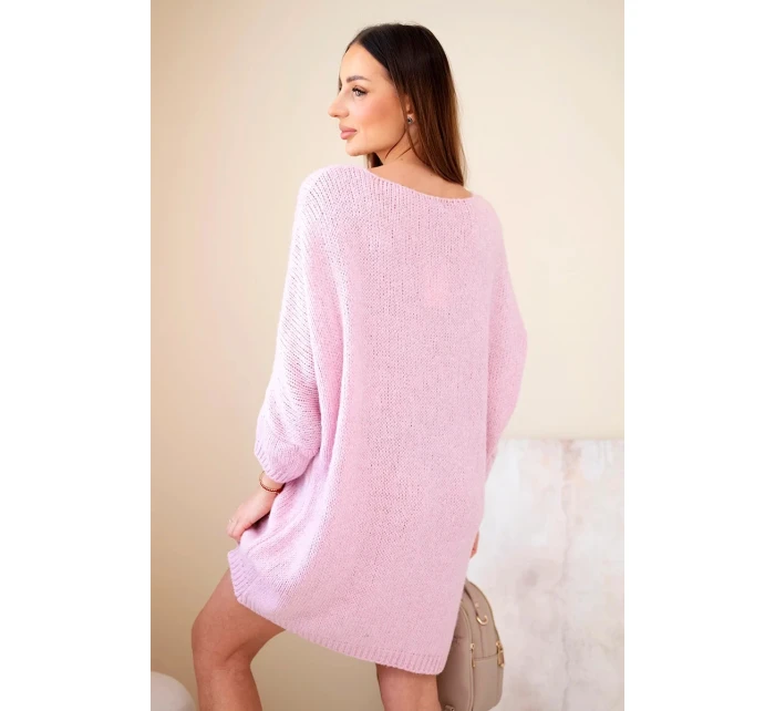 Dámská plus size vlněná šaty s výstřihem do V světle růžová