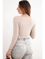 Dámská blůza z model 21937966 s kulatým výstřihem a dlouhým rukávem béžová - K-Fashion
