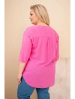 Dámská bavlněná halenka Plus Size s výstřihem na knoflíky růžová