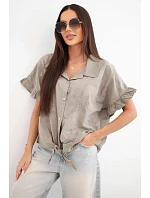Dámská bavlněná košile model 22207101 s květinovou výšivkou fango - K-Fashion Dámská bavlněná košile model 22207101 s květinovou výšivkou fango - K-Fashion