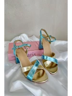 Eko Kožené Sandály Na Podpatku Modro-Zlaté Abilica Eko Kožené Sandály Na Podpatku Modro-Zlaté Abilica