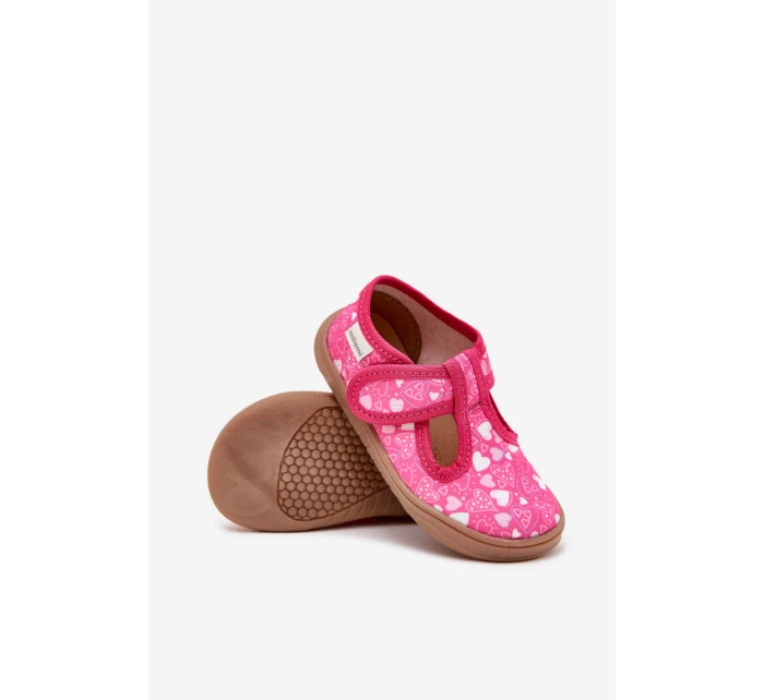 Pohodlné Pantofle Barefoot Dívčí S Srdíčky Na Suchý Zip Milami Fuchsie Talirae