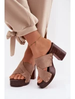 Dámské sandály na podpatku se zlatými přezkami tmavě béžové Nerelle