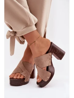 Dámské sandály na podpatku se zlatými přezkami tmavě béžové Nerelle