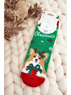 Dámské vánoční ponožky se psem, zelené