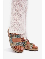 Dámské vzorované pantofle na korkové platformě s přezkami Lee Cooper – multicolor