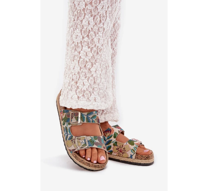 Dámské vzorované pantofle na korkové platformě s přezkami Lee Cooper – multicolor
