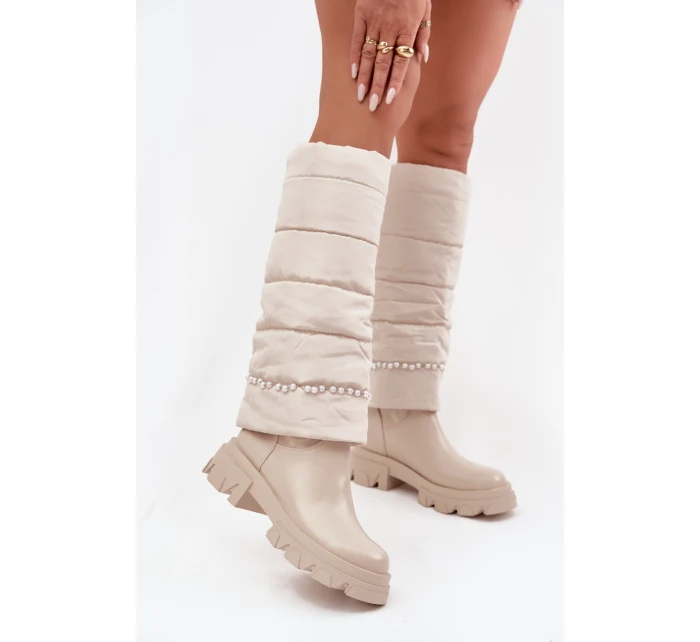 Dámské zateplené kozačky s korálky Irvette – světle béžové