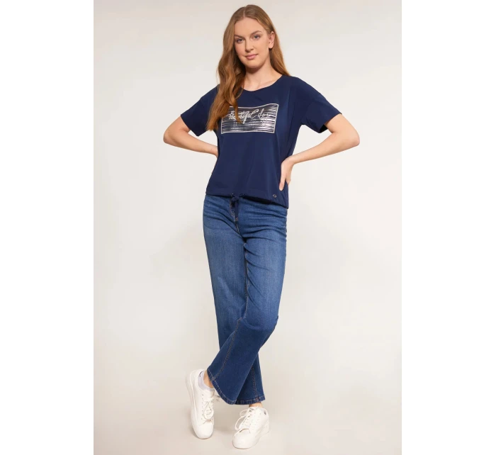Dámské tričko s ozdobným panelem TSH0083-013 tmavě modrá - Monnari Dámské tričko s ozdobným panelem TSH0083-013 tmavě modrá - Monnari