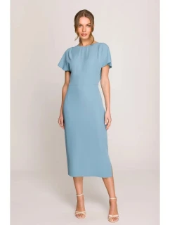 Tužkové šaty s rozparkem na boku S398 nebesky modré - Stylove