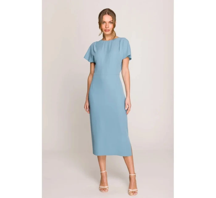 Tužkové šaty s rozparkem na boku S398 nebesky modré - Stylove