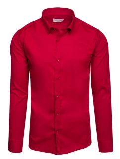 Pánská elegantní hladká červená košile SLIM FIT Dstreet model 21981651 - FashionStreet