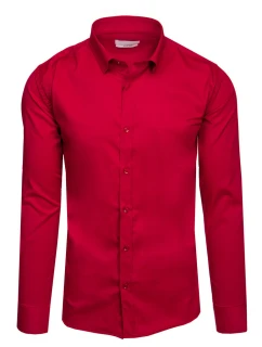 Pánská elegantní hladká červená košile SLIM FIT Dstreet model 21981651 - FashionStreet