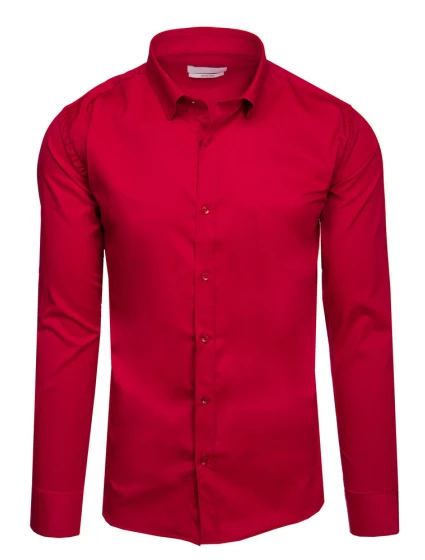 Pánská elegantní hladká červená košile SLIM FIT Dstreet model 21981651 - FashionStreet