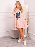 Šaty s potiskem a rozšířeným spodním dílem tmavě pudrově růžové