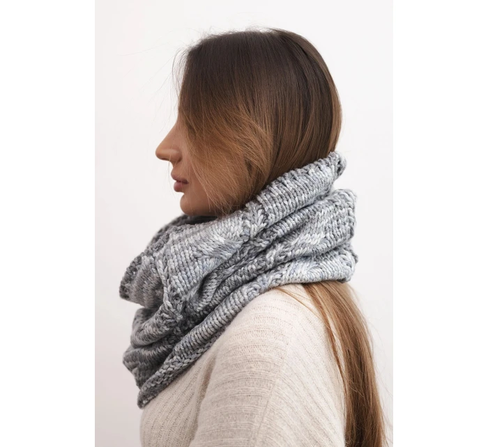 Dámský pletený měkký melírovaný zimní šál KN25 šedý+grafitový