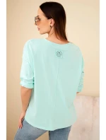 Dámská bavlněná blůza s výstřihem do V a dlouhým rukávem mátová