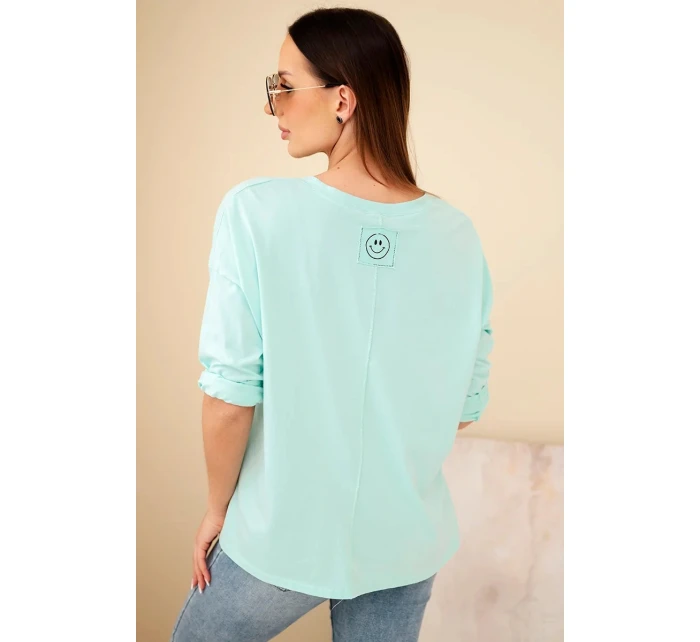 Dámská bavlněná blůza s výstřihem do V a dlouhým rukávem mátová