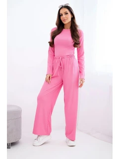 Dámský viskózový komplet s halenkou a širokými kalhotami světle růžový