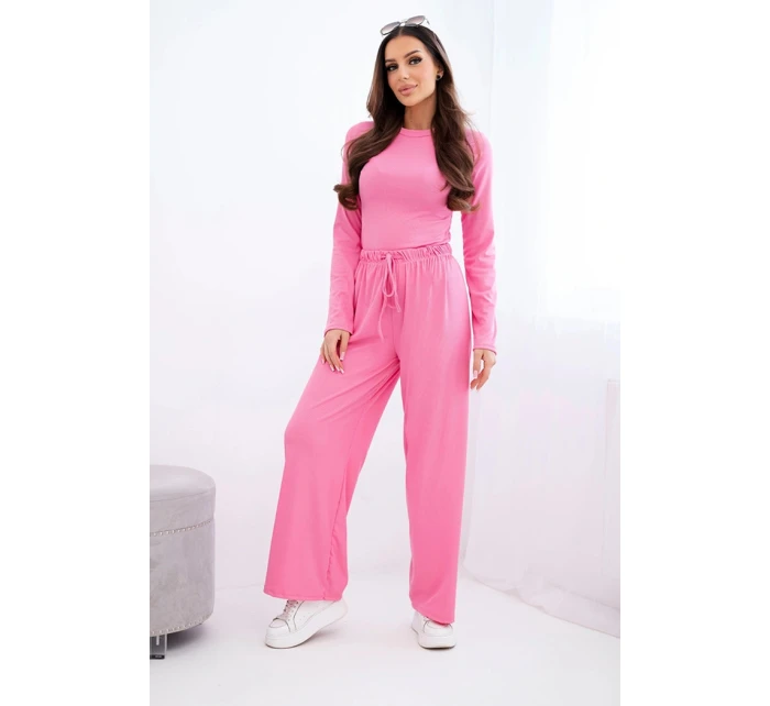 Dámský viskózový komplet s halenkou a širokými kalhotami světle růžový