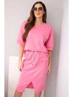 Dámský komplet máslový s halenkou a midi sukní růžový Dámský komplet máslový s halenkou a midi sukní růžový