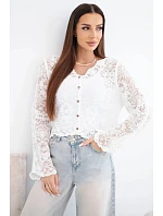 Dámský bavlněný krajkový svetr zapínaný na knoflíky s dlouhým rukávem bílý