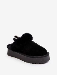 Kožené Semišové Pantofle Dámské Na Platformě S Kožešinou Černé model 21638818 - Boto