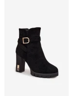 Zateplené dámské kozačky na podpatku s přezkou Černé model 21711529 - Boto Zateplené dámské kozačky na podpatku s přezkou Černé model 21711529 - Boto