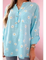 Lněná halenka s květinovým vzorem 22062 modrá - Kesi Lněná halenka s květinovým vzorem 22062 modrá - Kesi