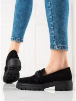 Exkluzívní dámské černé  polobotky na plochém podpatku