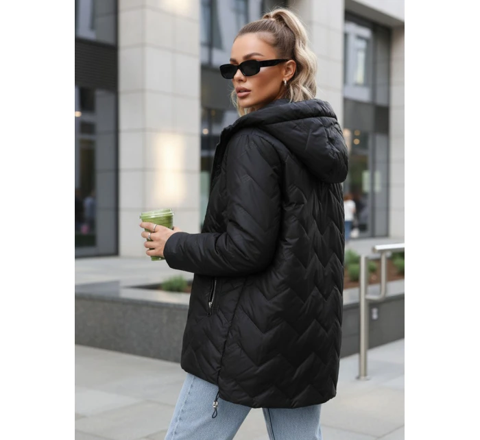 Dámská přechodná prošívaná bunda s kapucí černá FashionStreet TY5611 Dámská přechodná prošívaná bunda s kapucí černá FashionStreet TY5611