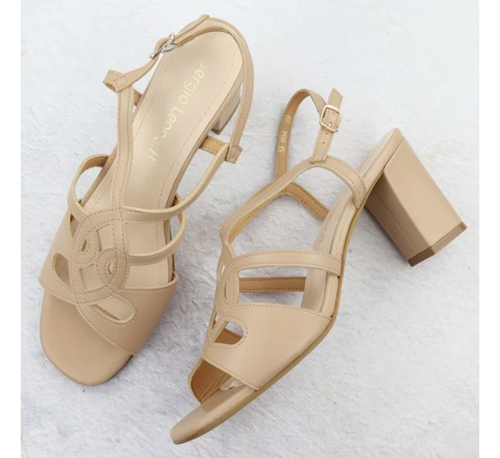 Béžové dámské sandály na jehlovém podpatku Sergio Leone SK884