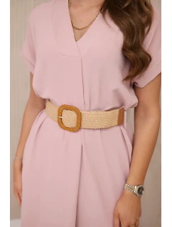 Šaty s ozdobným páskem tmavě pudrově růžové