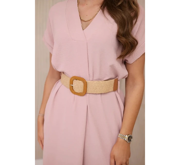Šaty s ozdobným páskem tmavě pudrově růžové