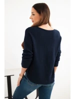 Dámský svetr z viskózy s dlouhým rukávem a kulatým výstřihem námořnická modrá Dámský svetr z viskózy s dlouhým rukávem a kulatým výstřihem námořnická modrá