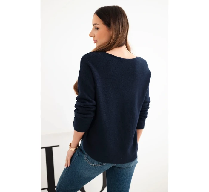 Dámský svetr z viskózy s dlouhým rukávem a kulatým výstřihem námořnická modrá Dámský svetr z viskózy s dlouhým rukávem a kulatým výstřihem námořnická modrá